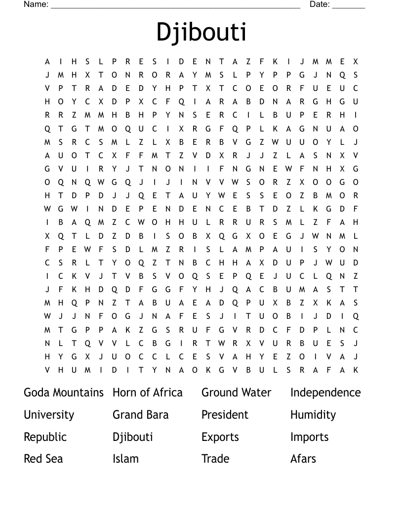 Djibouti Word Search