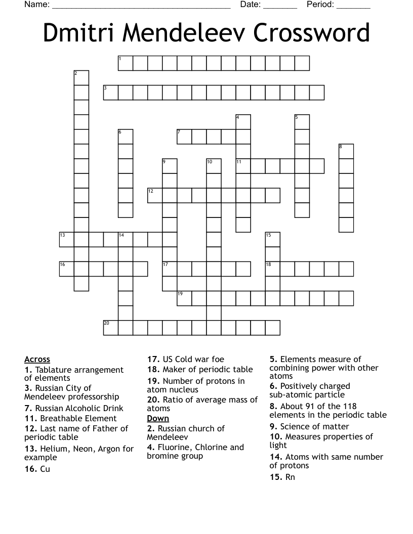Dmitri Mendeleev Crossword