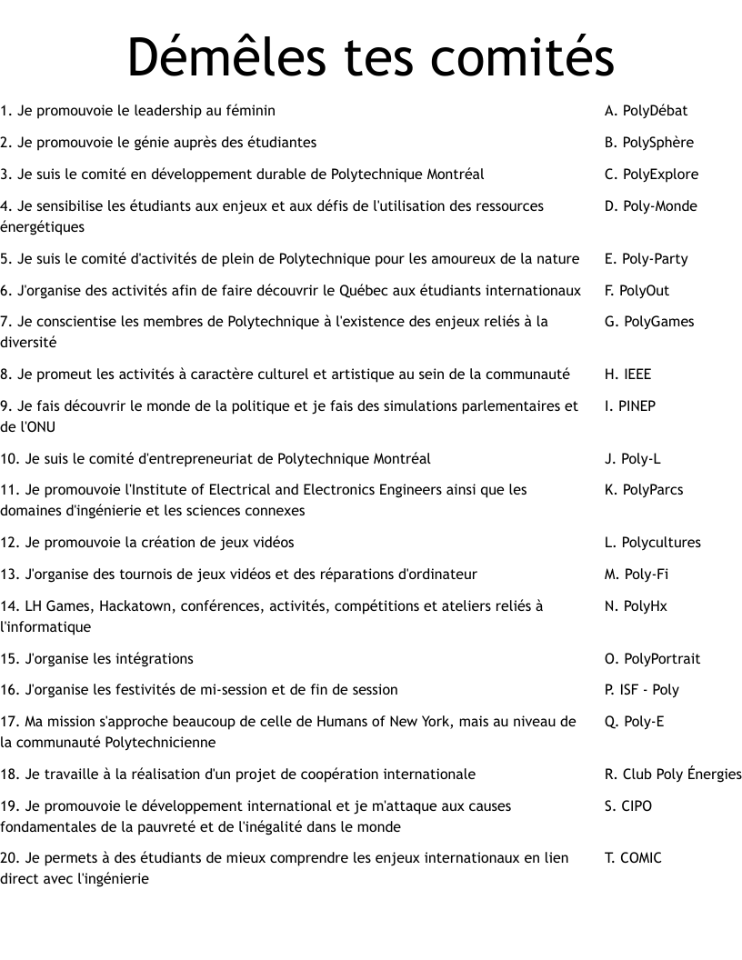 Démêles tes comités Worksheet