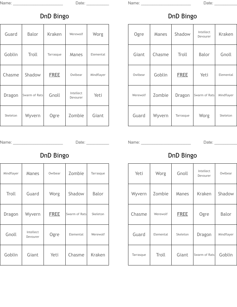 DnD Bingo