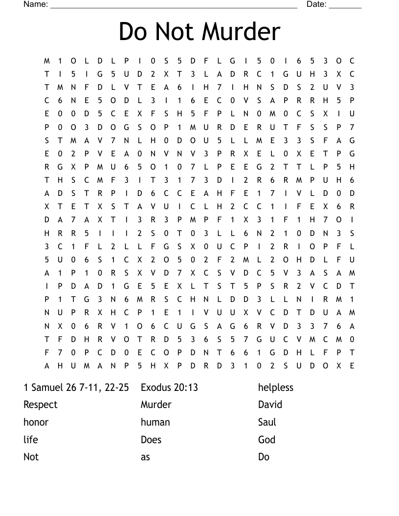 Do Not Murder Word Search