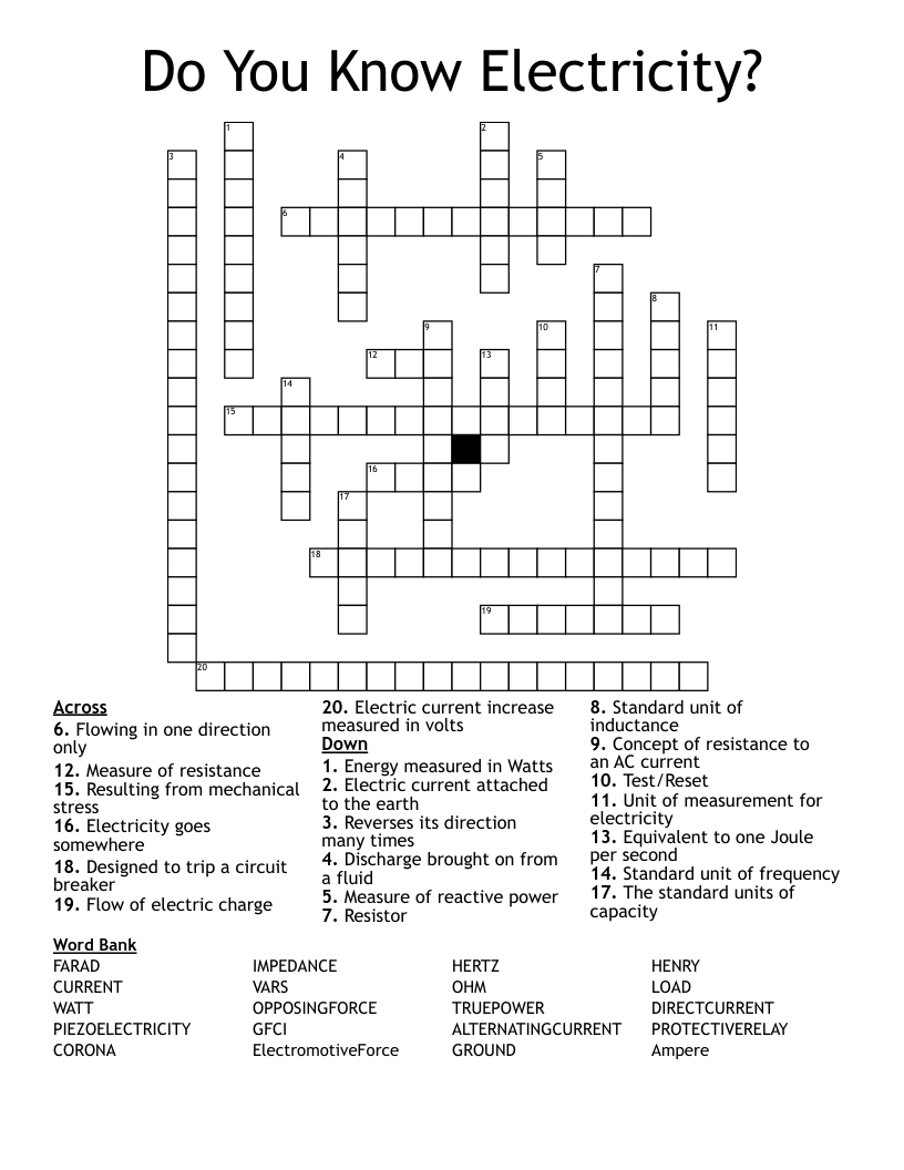 Do You Know Electricity? Crossword