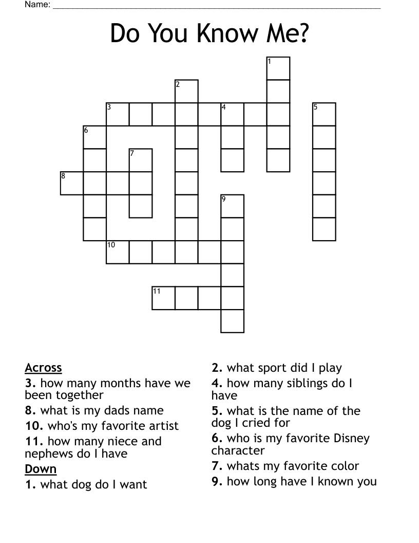 Do You Know Me? Crossword