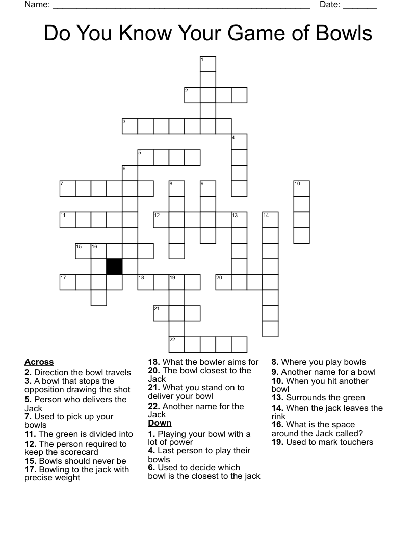 Do You Know Your Game of Bowls Crossword