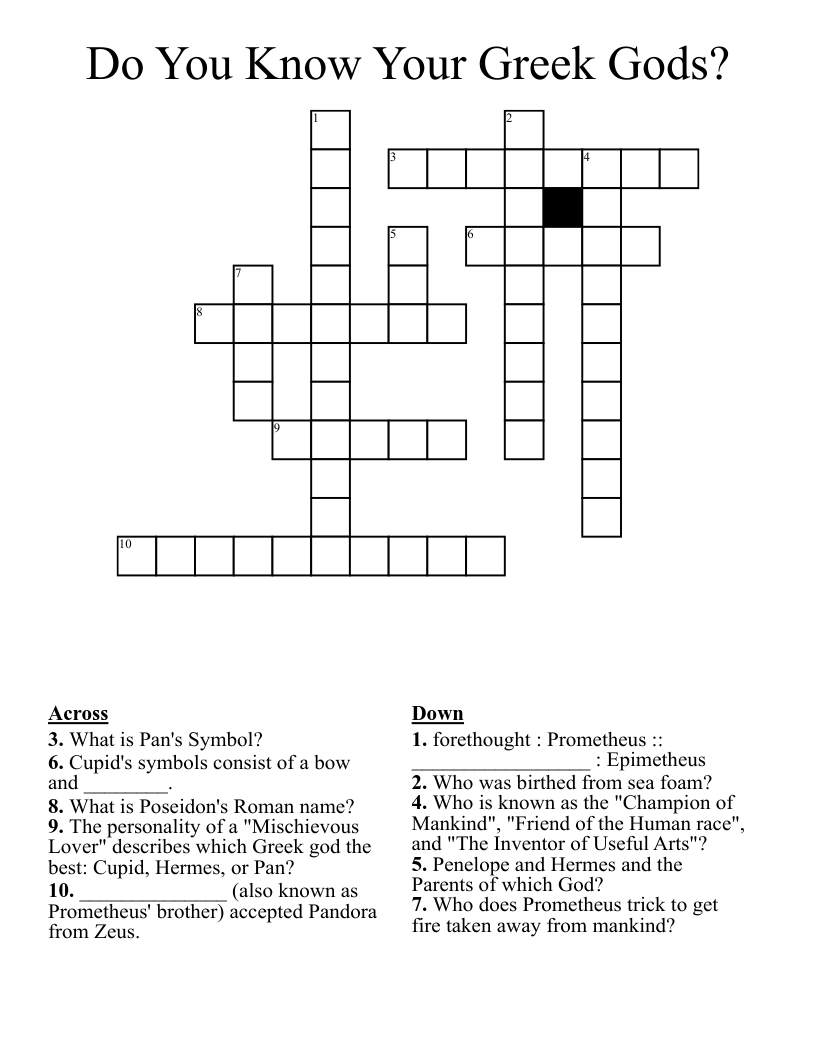 Do You Know Your Greek Gods? Crossword