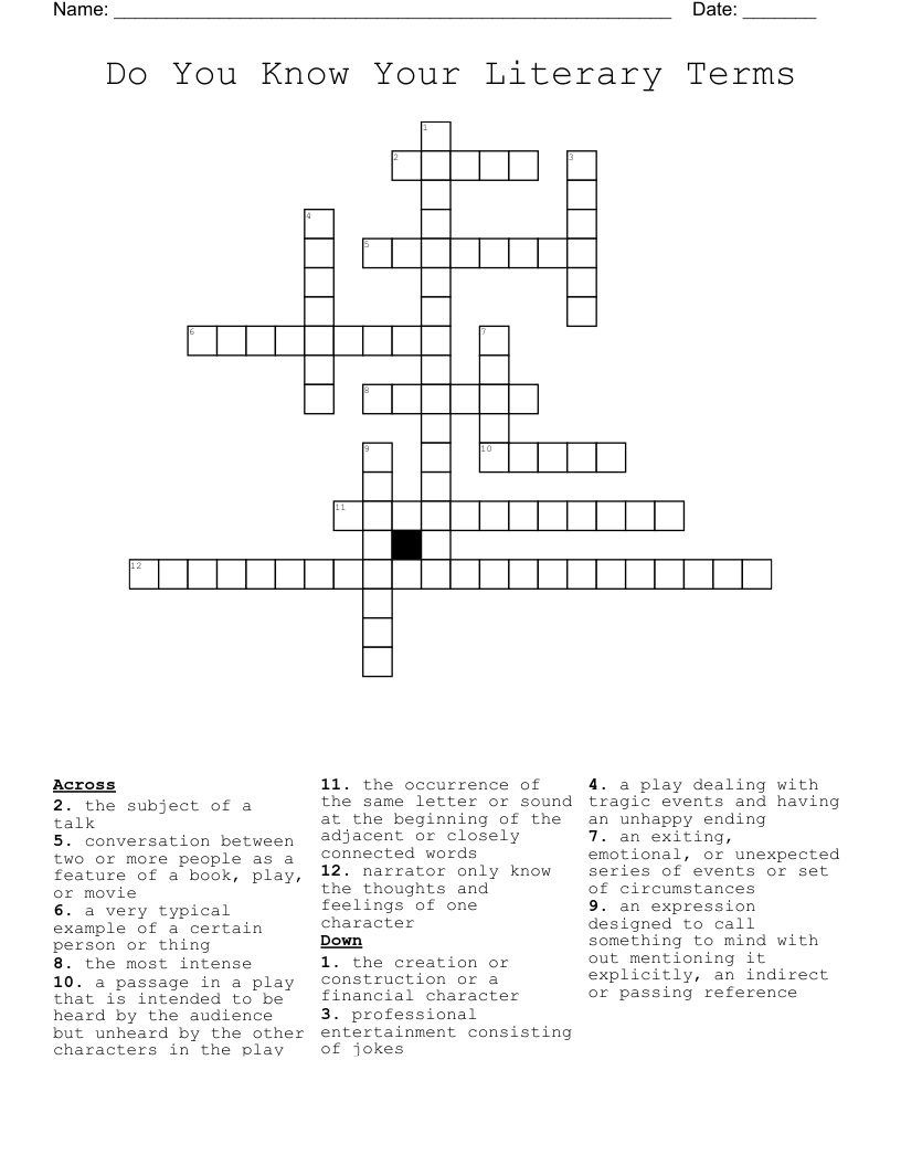 Do You Know Your Literary Terms  Crossword