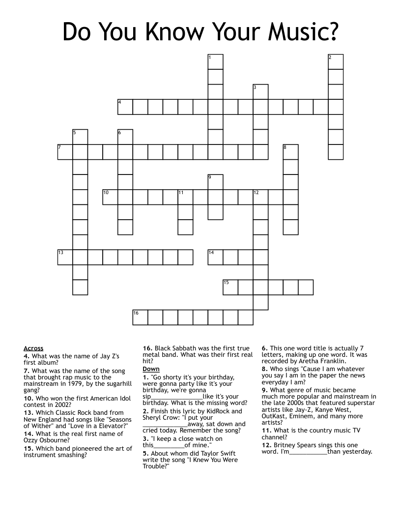 Do You Know Your Music? Crossword