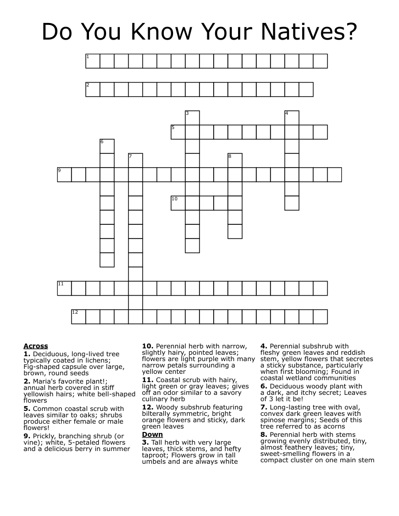 Do You Know Your Natives? Crossword