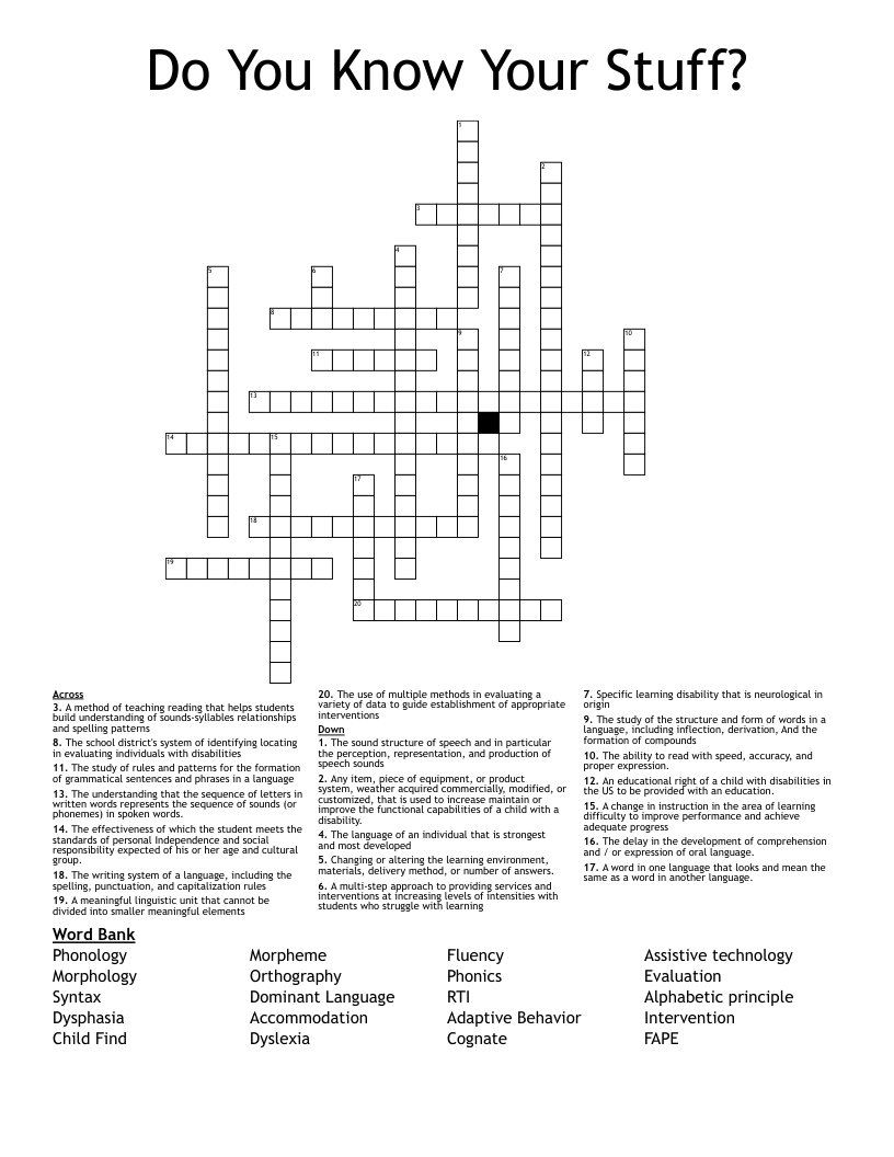 Do You Know Your Stuff? Crossword