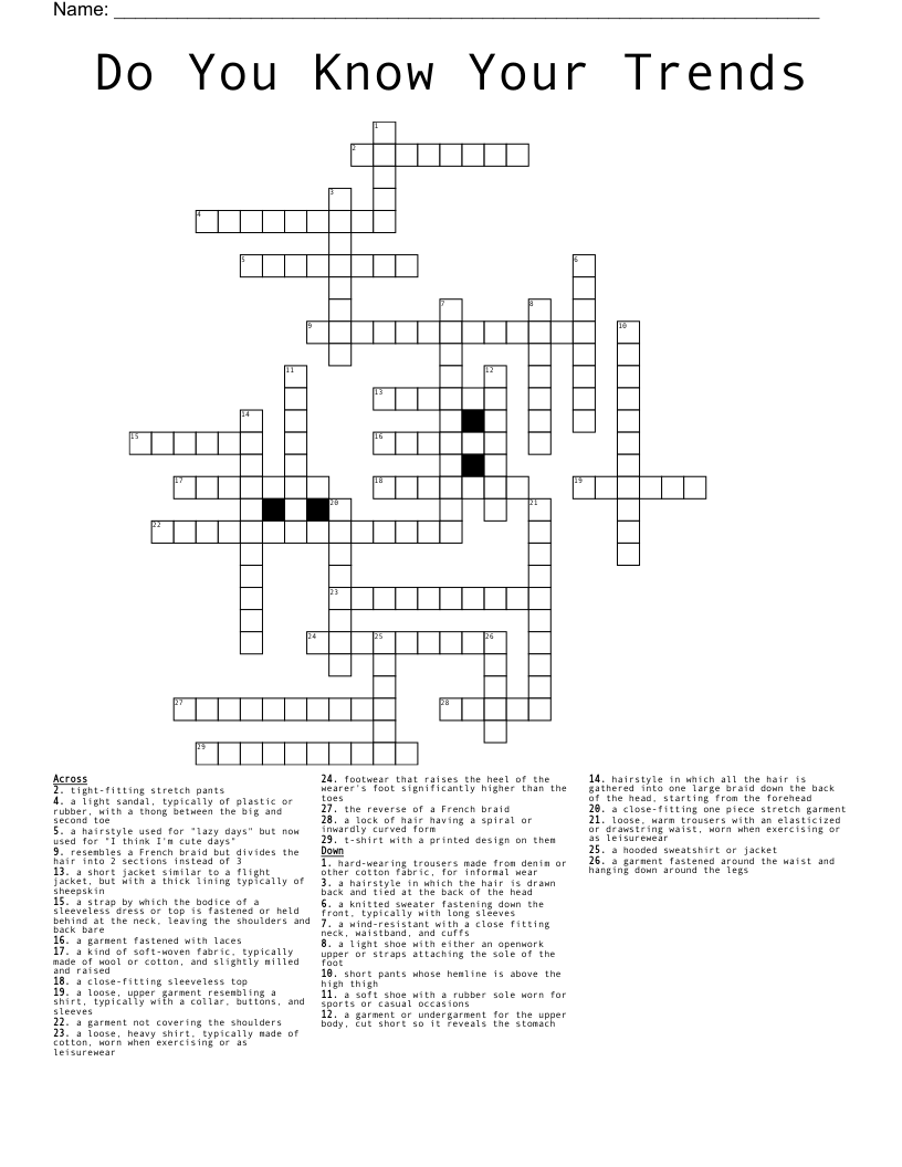 Do You Know Your Trends Crossword
