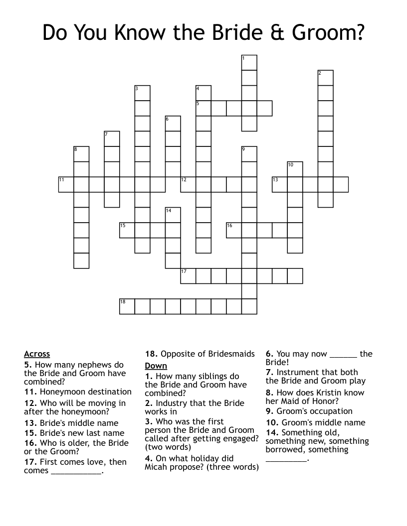 Do You Know the Bride & Groom? Crossword