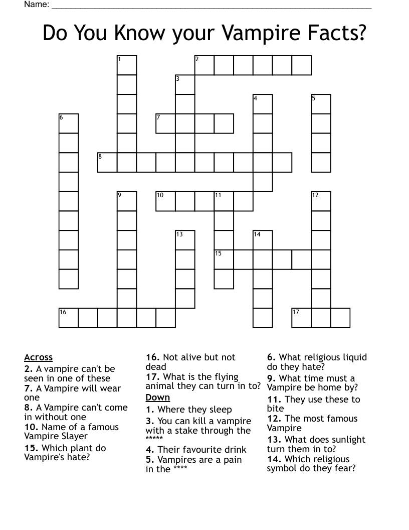 Do You Know your Vampire Facts? Crossword
