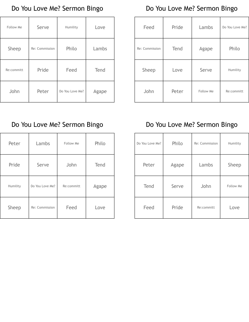 Do You Love Me? Sermon Bingo