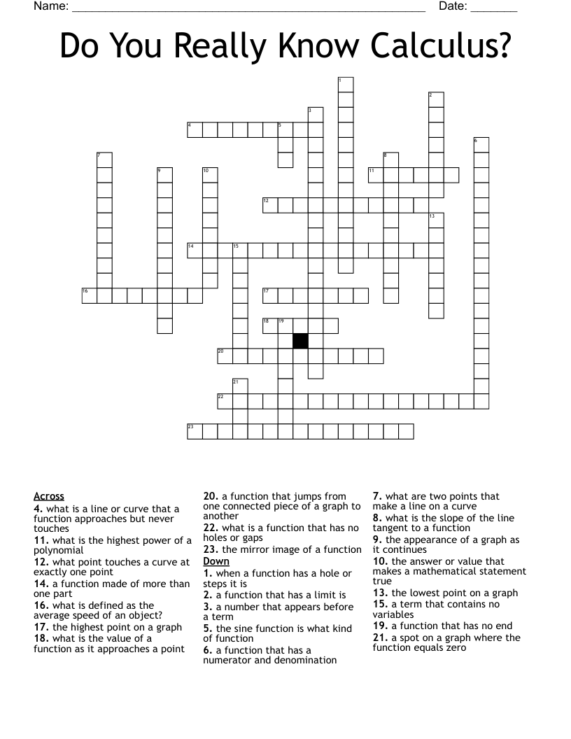 Do You Really Know Calculus? Crossword