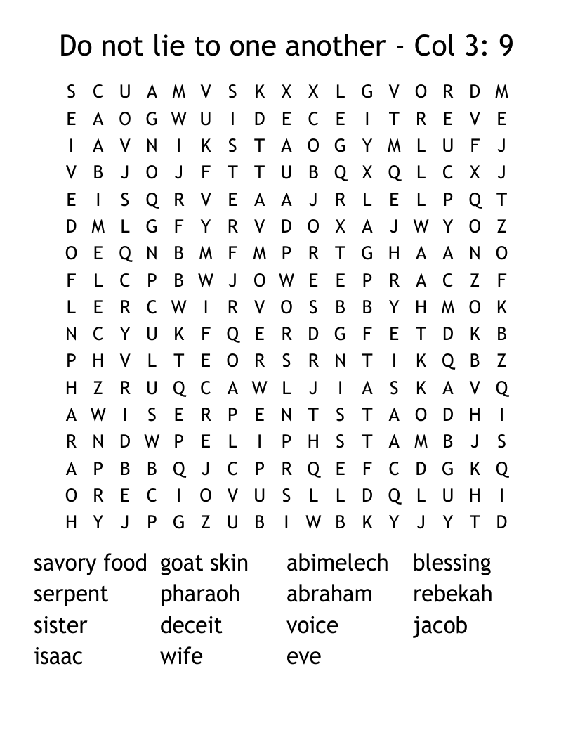 Do not lie to one another - Col 3: 9 Word Search