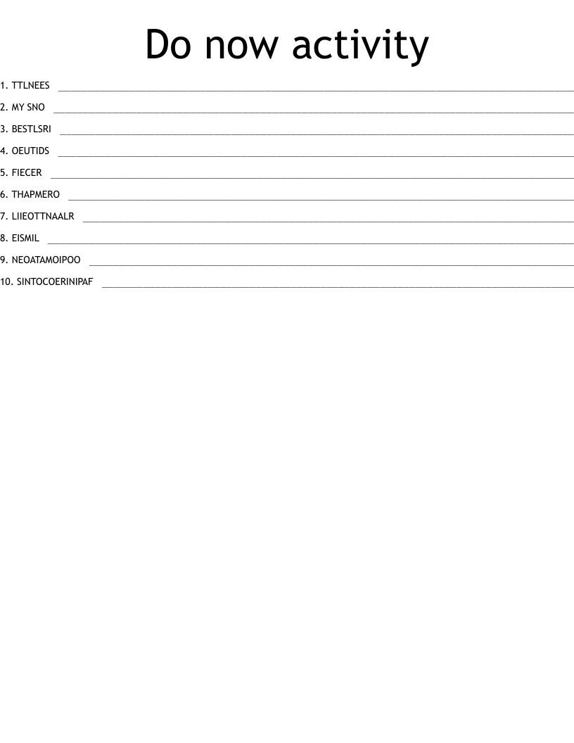 Do now activity  Word Scramble