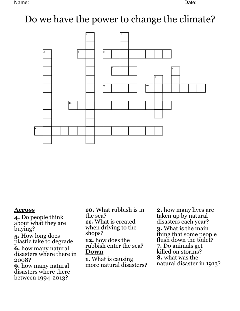Do we have the power to change the climate? Crossword
