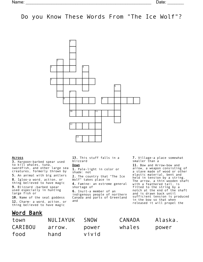 Do you Know These Words From "The Ice Wolf"? Crossword