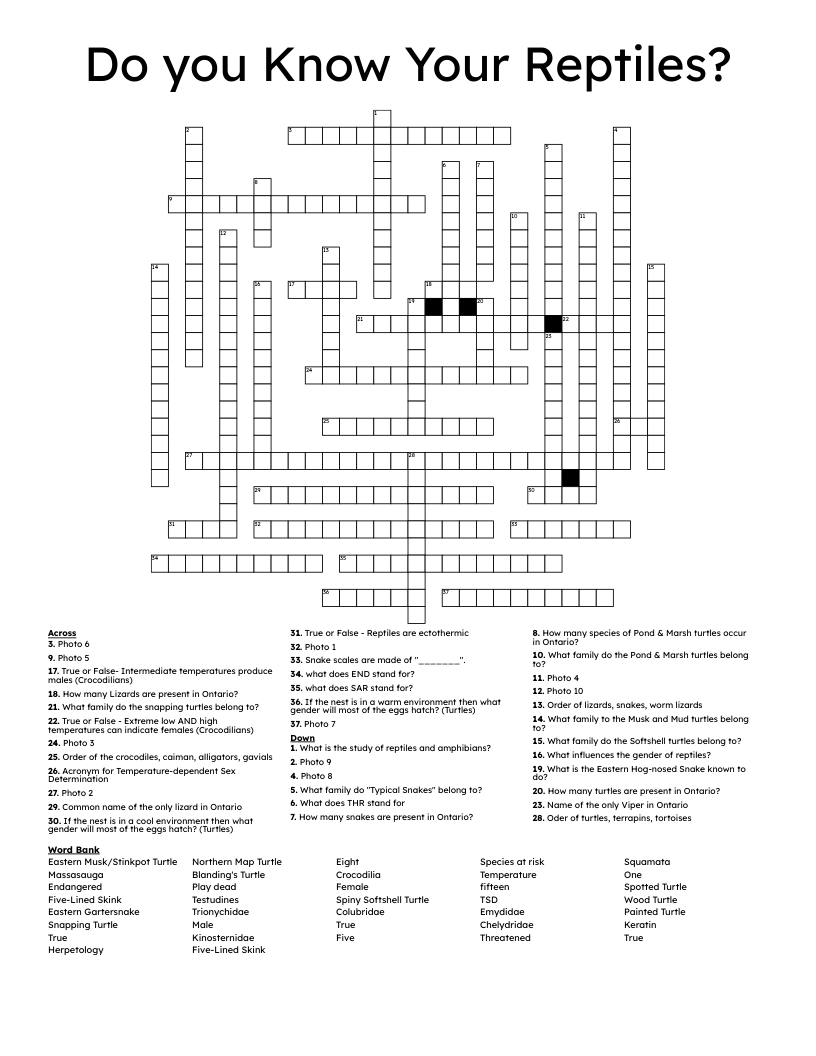 Do you Know Your Reptiles? Crossword