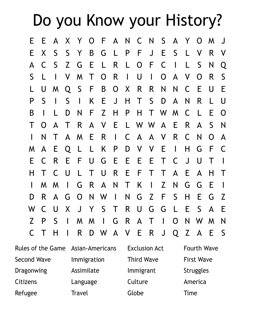 Do you Know your History? Word Search