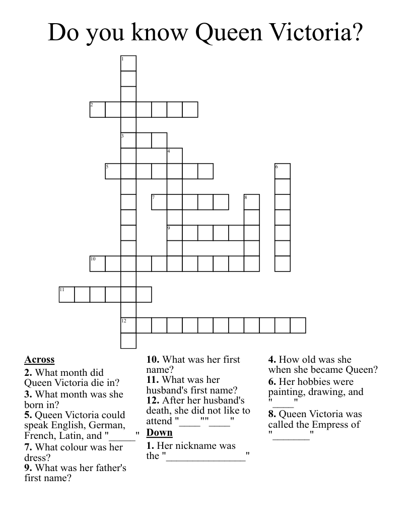Do you know Queen Victoria? Crossword