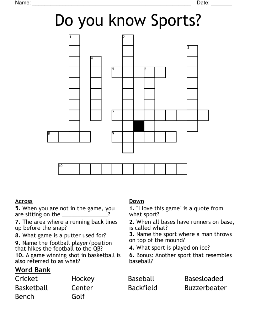 Do you know Sports? Crossword