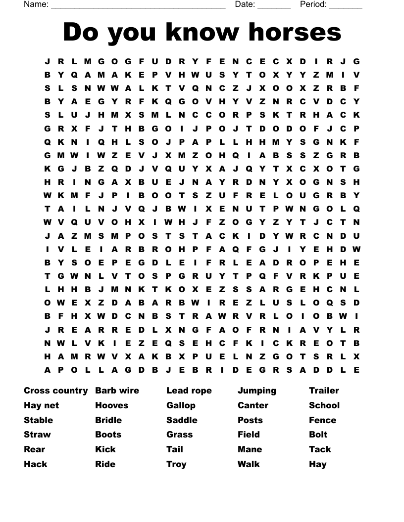 Do you know horses Word Search