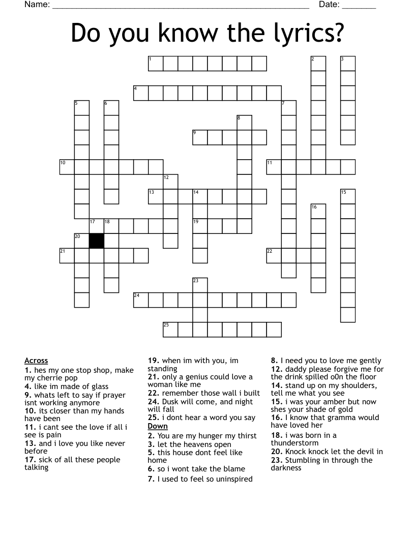 Do you know the lyrics? Crossword