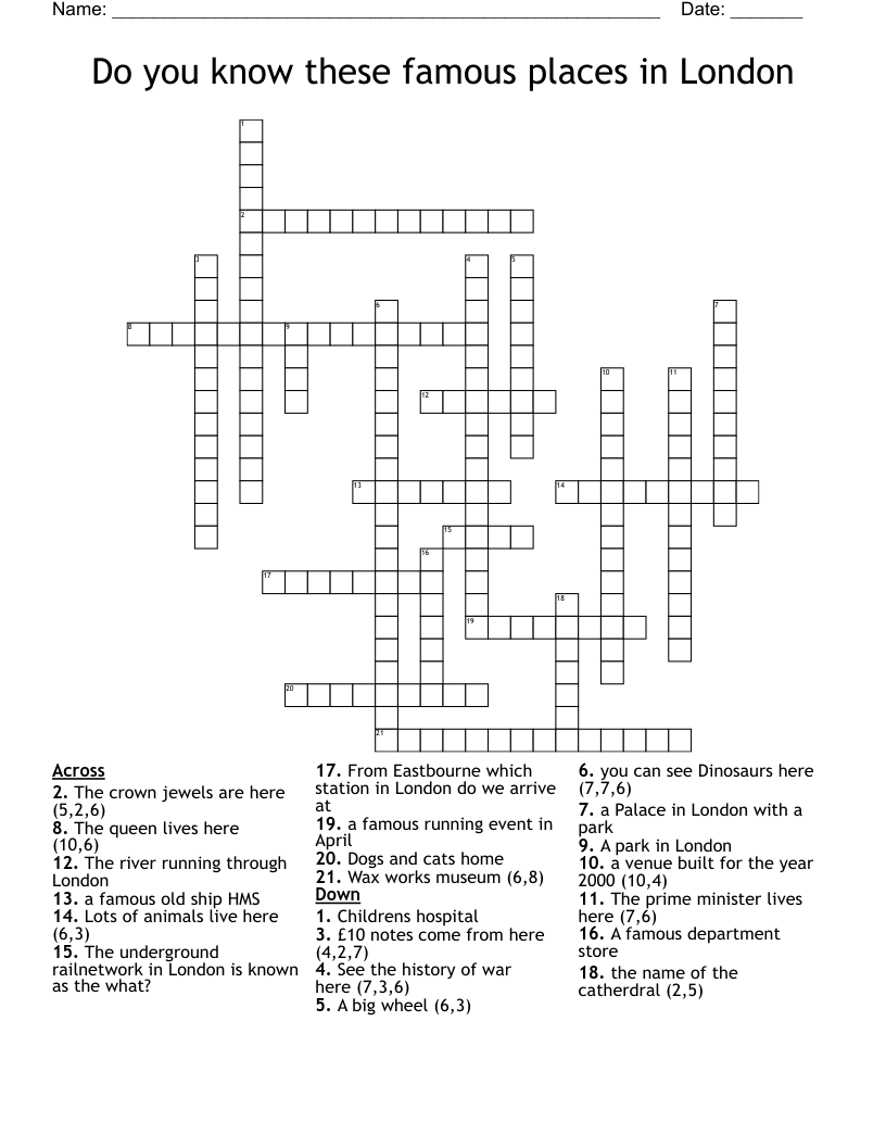 Do you know these famous places in London Crossword