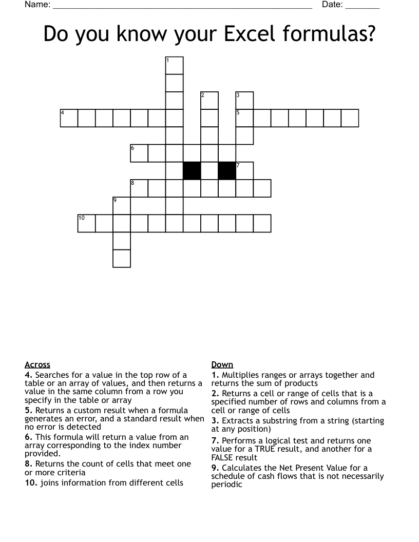 Do you know your Excel formulas? Crossword