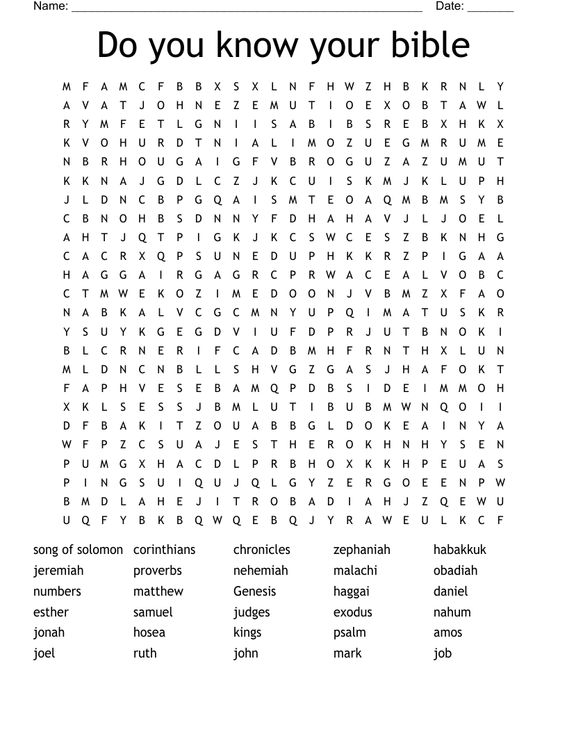 Do you know your bible Word Search
