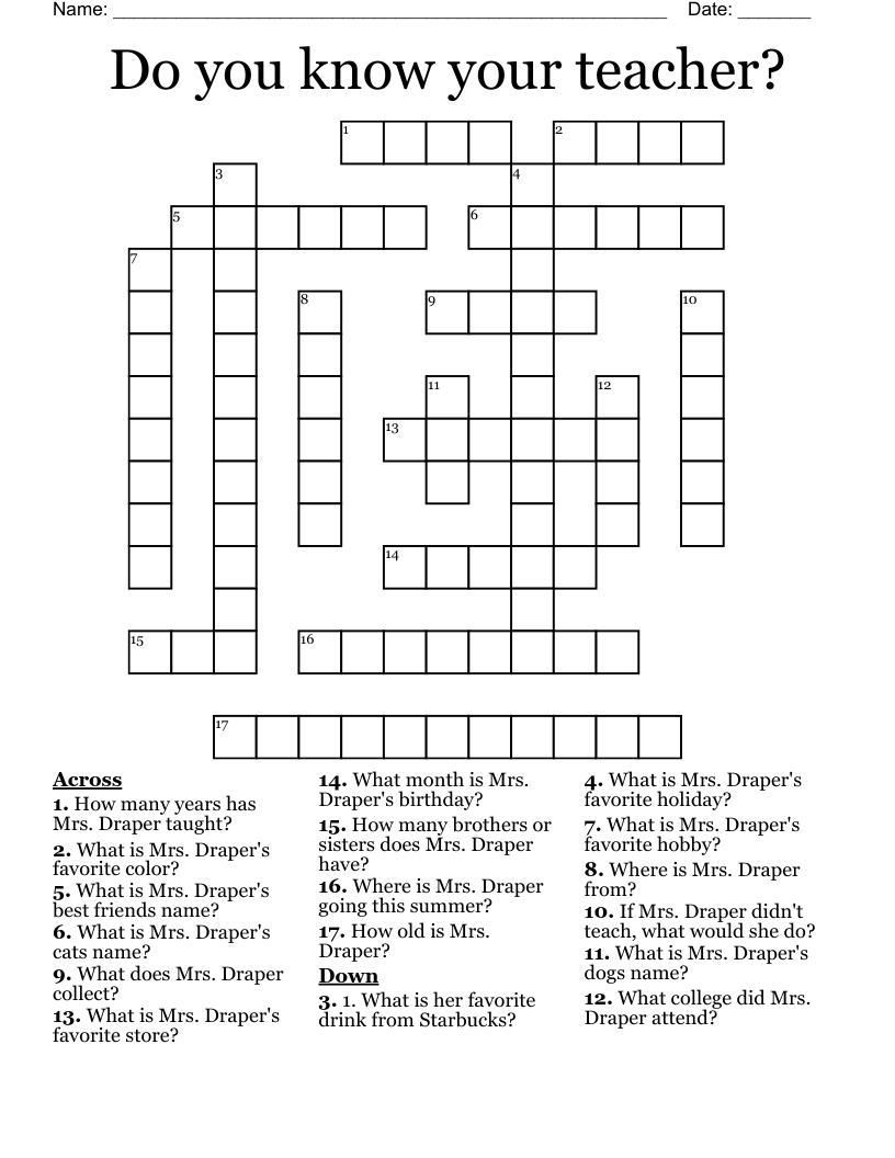 Do you know your teacher? Crossword