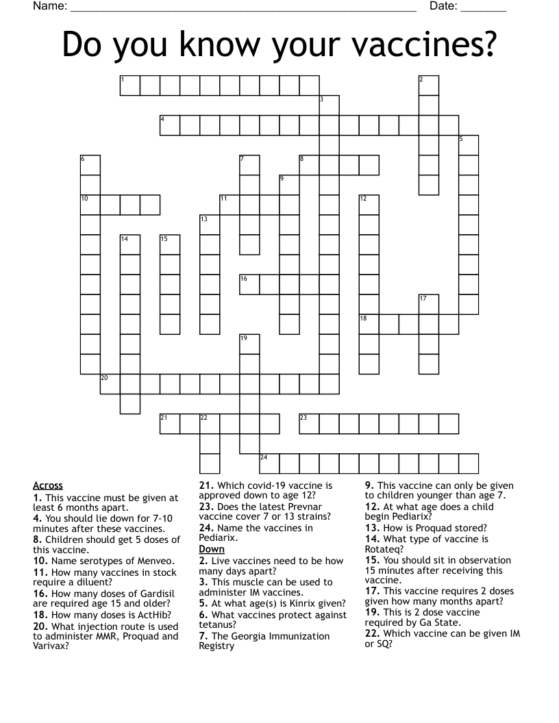 Do you know your vaccines? Crossword