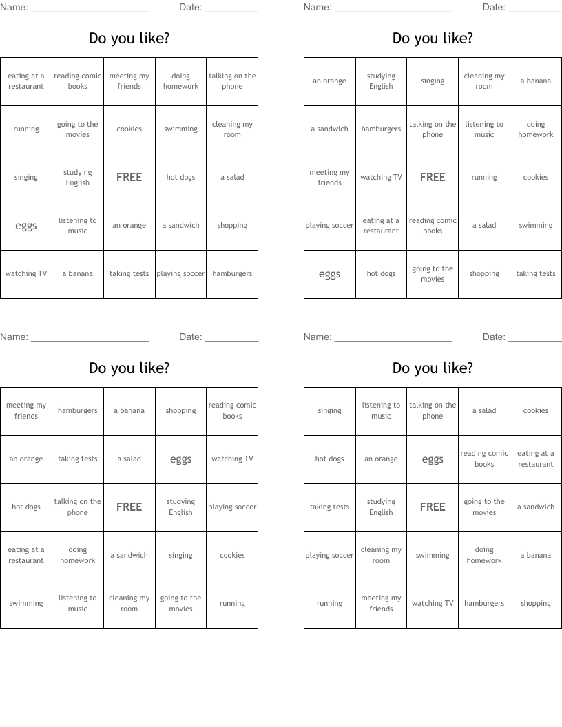 Do you like? Bingo Cards