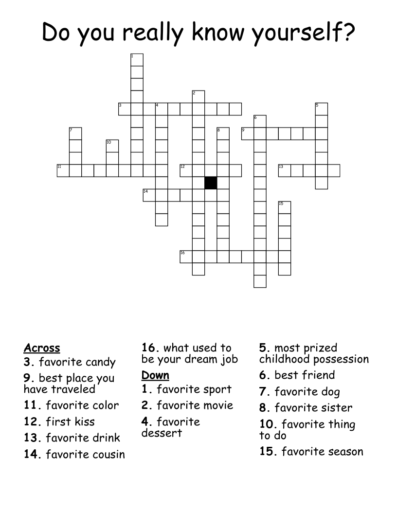 Do you really know yourself? Crossword