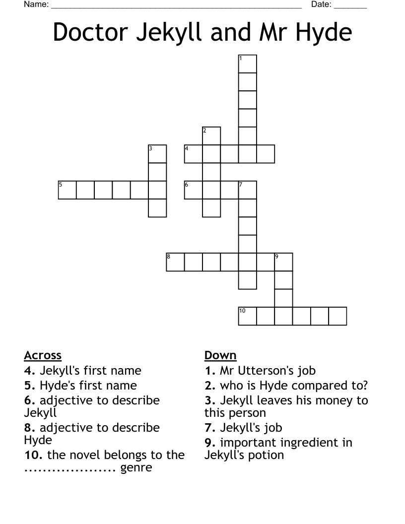 Doctor Jekyll and Mr Hyde Crossword