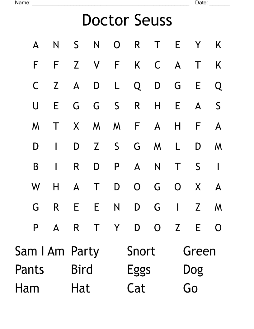 Doctor Seuss Word Search