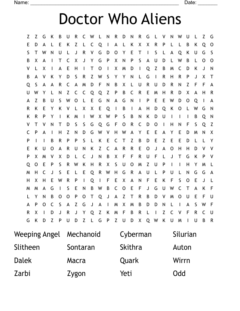 Doctor Who Aliens Word Search