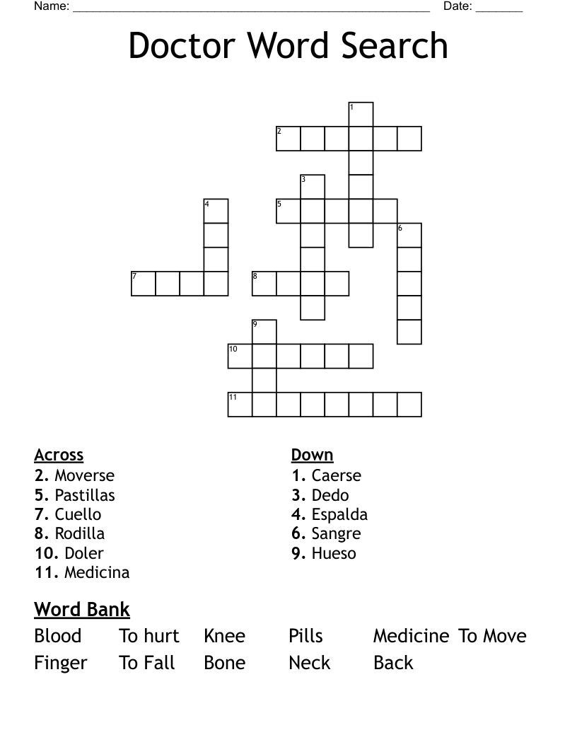Doctor Word Search Crossword