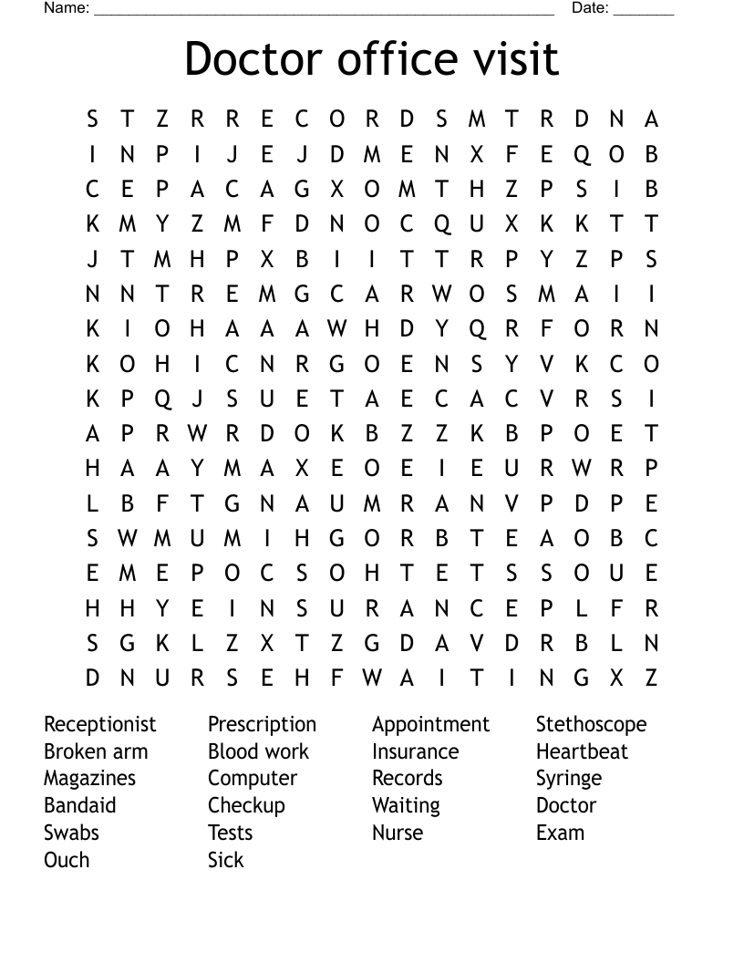 Doctor office visit Word Search