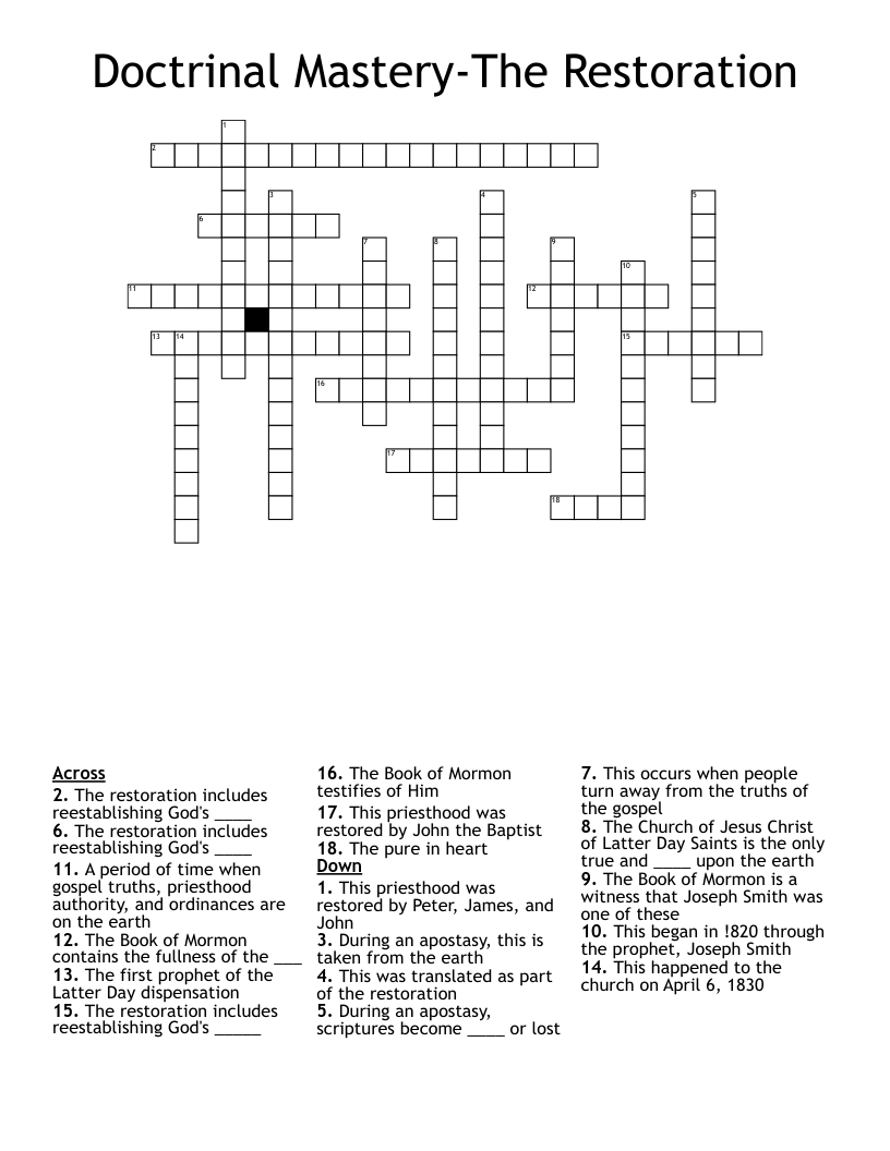 Doctrinal Mastery-The Restoration Crossword