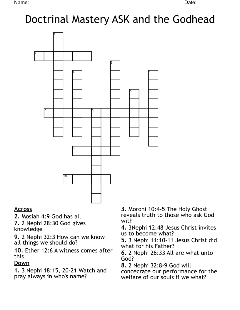Doctrinal Mastery ASK and the Godhead Crossword