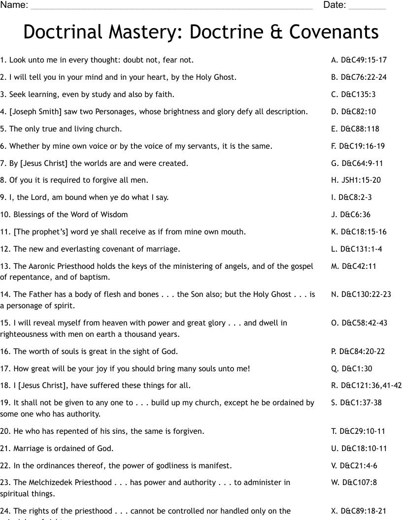 Doctrinal Mastery:  Doctrine & Covenants Worksheet