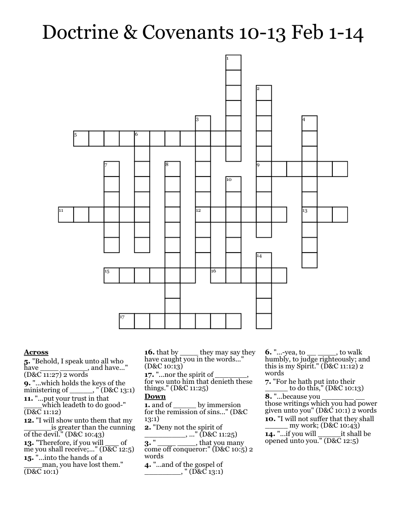 Doctrine & Covenants 10-13 Feb 1-14 Crossword