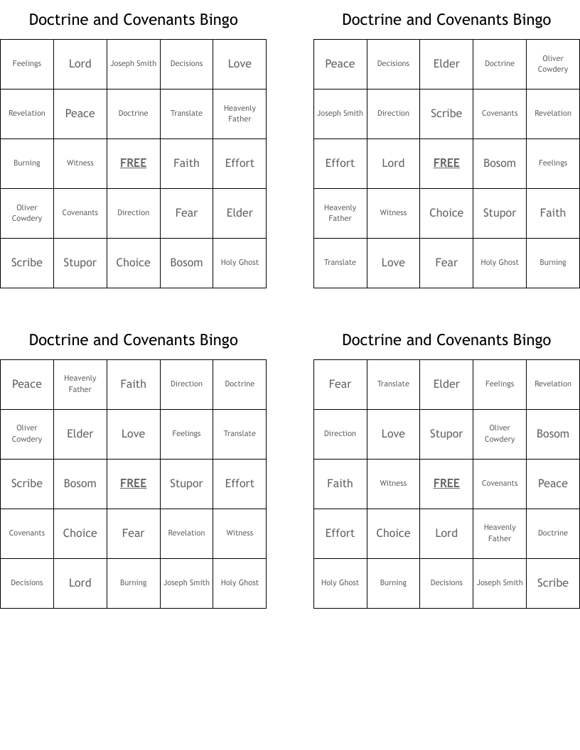 Doctrine and Covenants Bingo