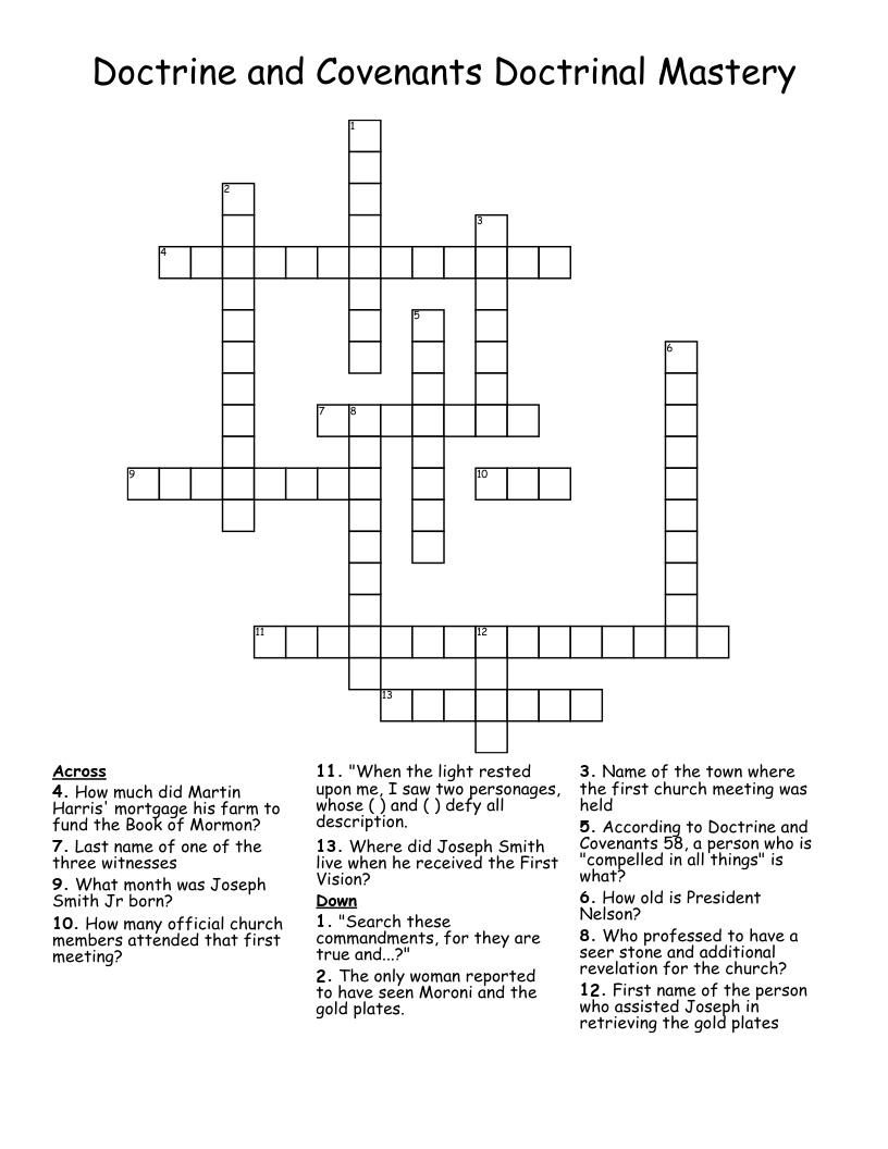 Doctrine and Covenants Doctrinal Mastery Crossword