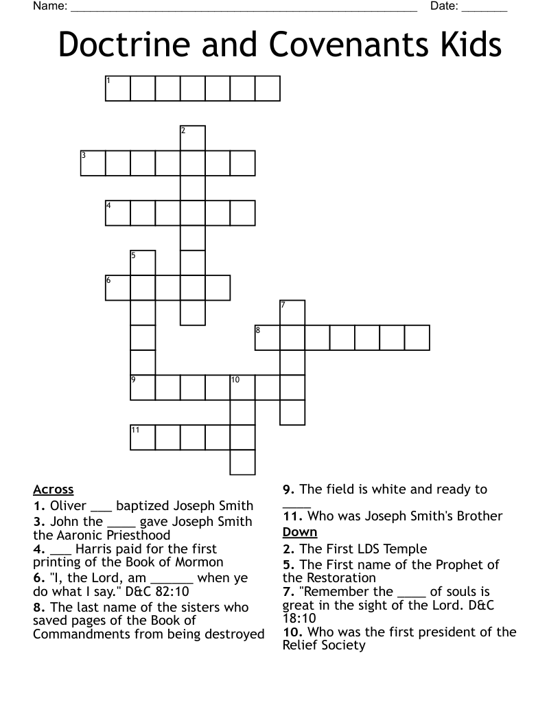 Doctrine and Covenants Kids Crossword