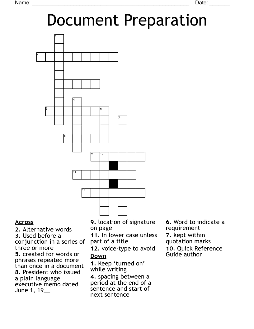 Document Preparation Crossword