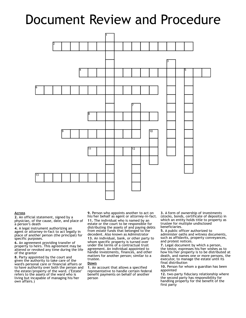 Document Review and Procedure Crossword