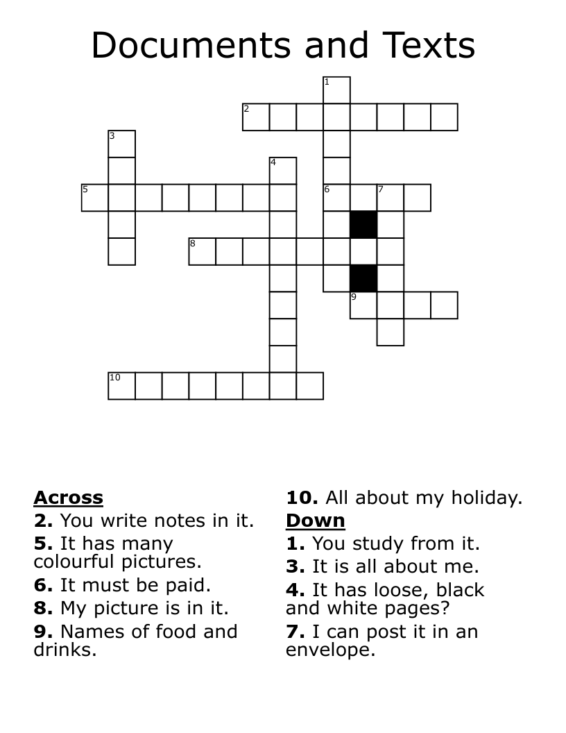 Documents and Texts Crossword